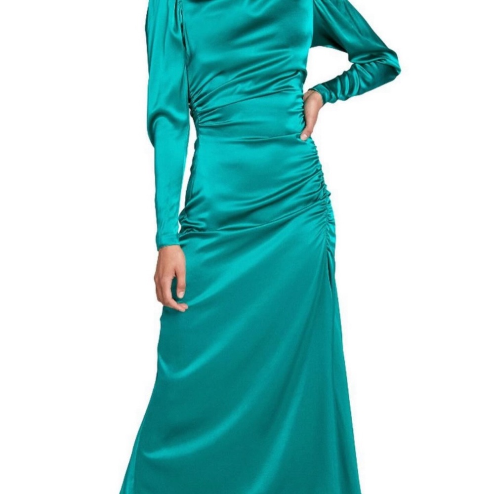 A.L.C. Teal Long Sleeve Satin Dress